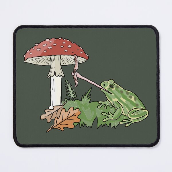 Item preview, Frog catching a worm from a mushroom cottagecore illustration designed and sold by LeshanArt.