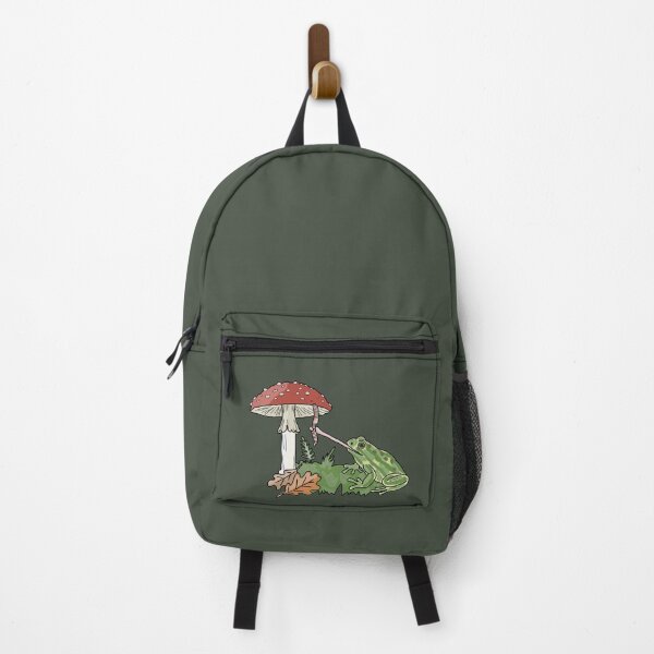 Item preview, Frog catching a worm from a mushroom cottagecore illustration designed and sold by LeshanArt.