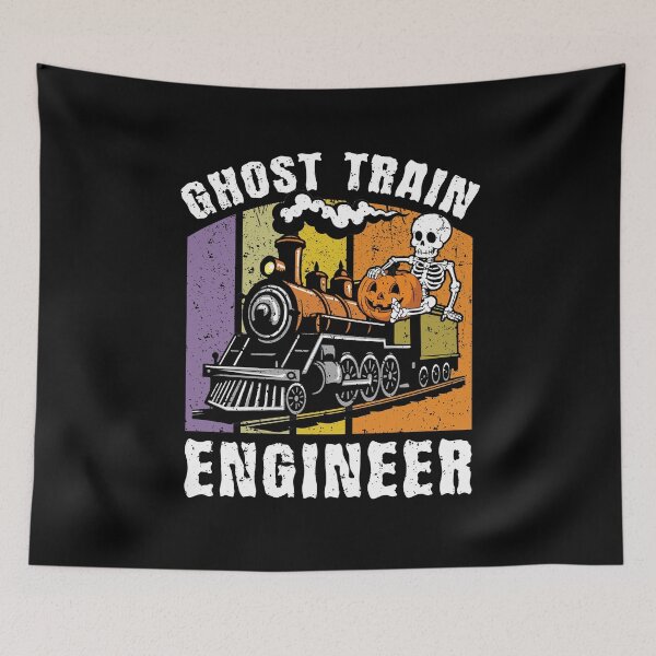Item preview, Ghost Train Engineer Retro Vintage Halloween Skeleton Locomotive designed and sold by Dmetalx Art Apparel.