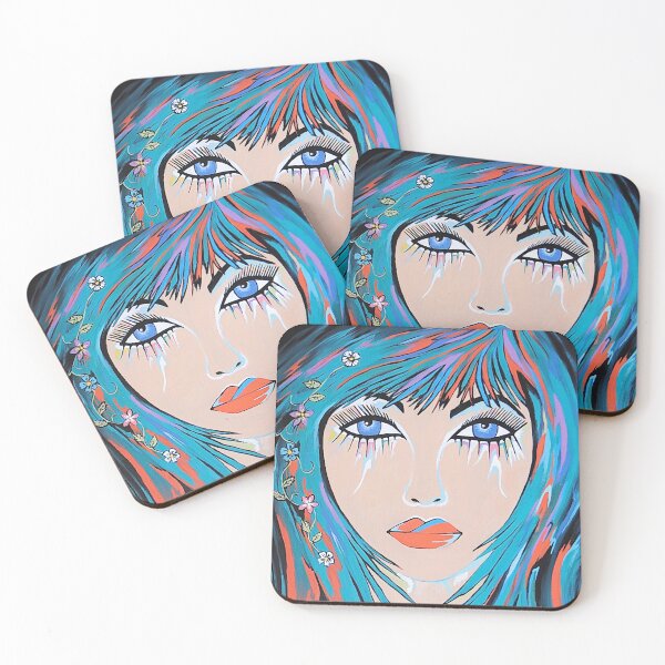 Item preview, Pretty Woman With Blue Hair And Flowers designed and sold by Sartoris Art.