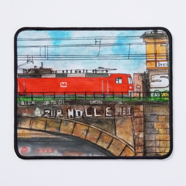 Item preview, Red Locomotive over Dresden Neustadt – Urban Sketch in Ink & Watercolor designed and sold by UMA Urban Sketch.