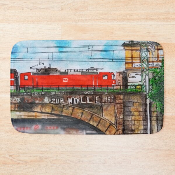 Item preview, Red Locomotive over Dresden Neustadt – Urban Sketch in Ink & Watercolor designed and sold by UMA Urban Sketch.