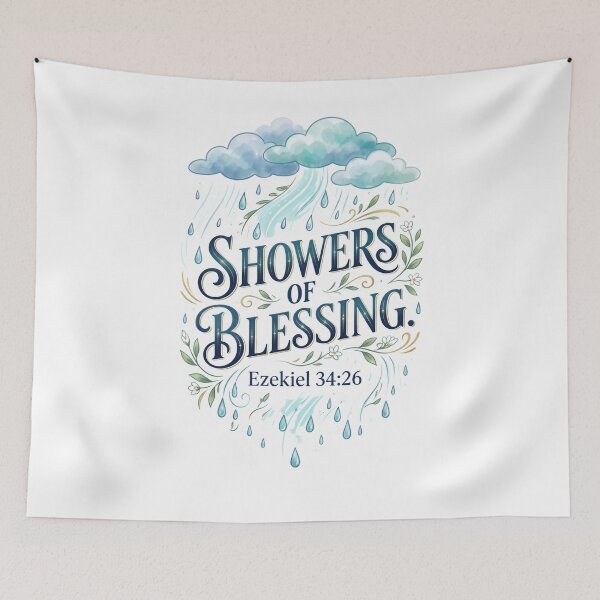 Item preview, SHOWERS OF BLESSING | Ezekiel 34:26 | Christian Faith Scripture T-Shirt | Inspirational Bible Verse Gift designed and sold by KINGDOM GOLD STUDIO.