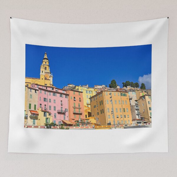 Item preview, Old buildings and church tower in Menton city, France, summertime designed and sold by goceris.