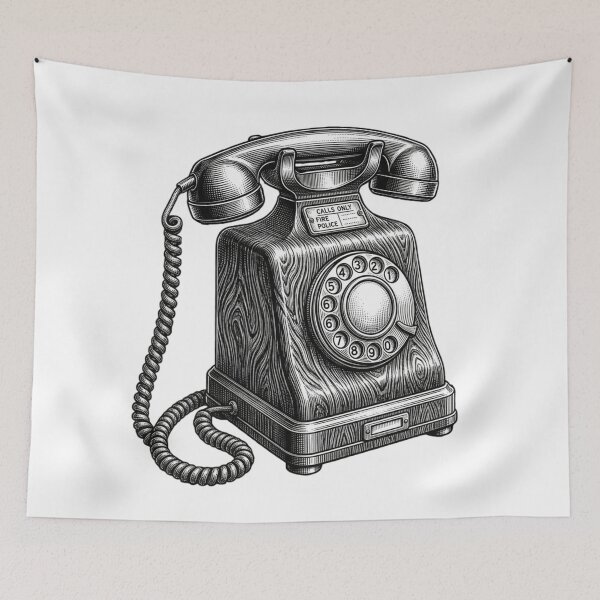 Item preview, Old Fashioned Telephone - Realistic Minimalistic Black And White designed and sold by Minimalisticaly.