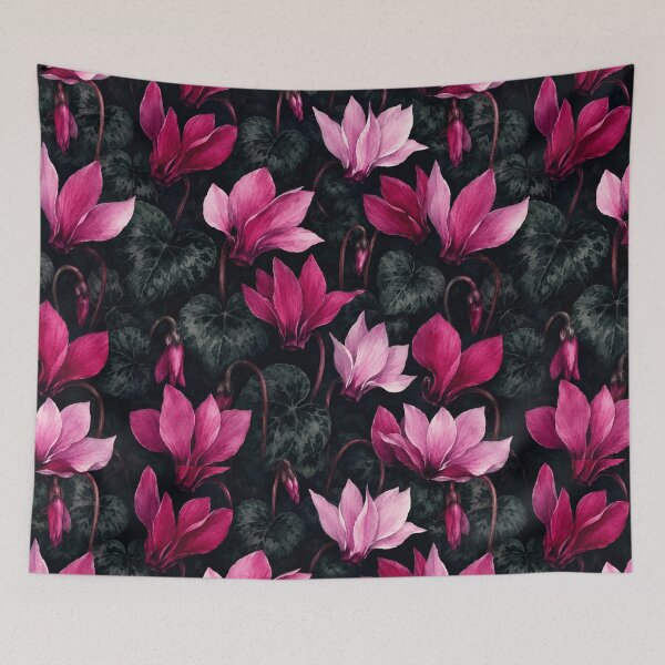 Item preview, Cyclamen Winter Dark Moody Watercolor Seamless Pattern designed and sold by Inkworksbyshery.