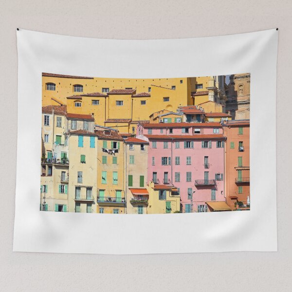 Item preview, Colorful old buildings in Menton city, France, summertime designed and sold by goceris.