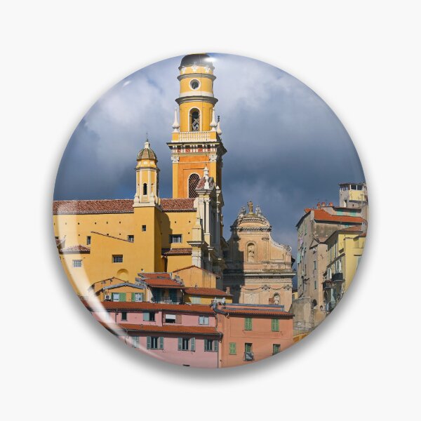 Item preview, Colorful old buildings and church tower in Menton city, France, summertime designed and sold by goceris.