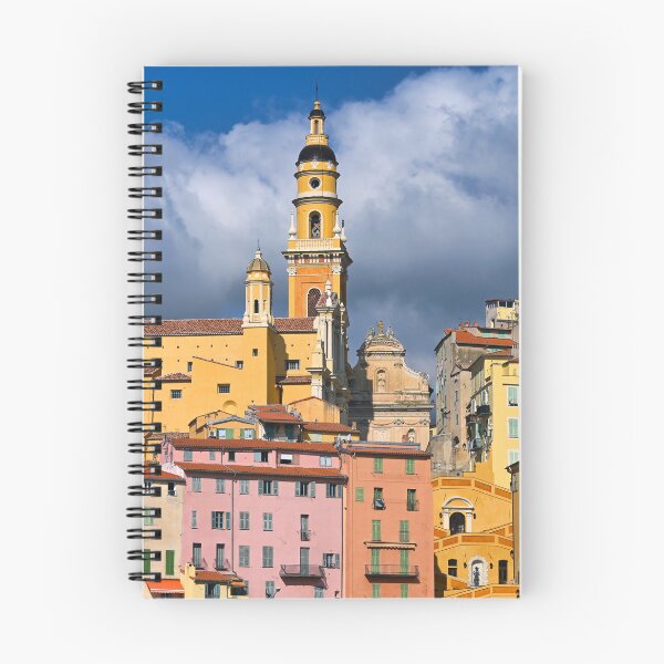 Item preview, Colorful old buildings and church tower in Menton city, France, summertime designed and sold by goceris.