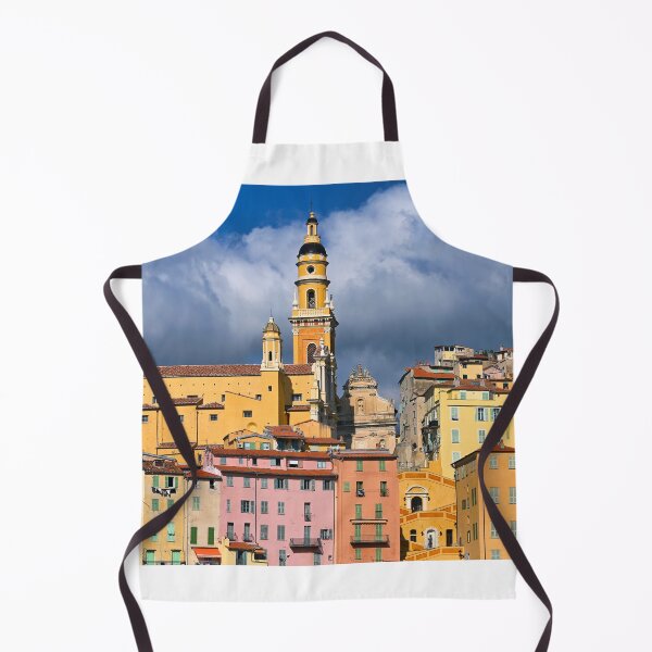 Item preview, Colorful old buildings and church tower in Menton city, France, summertime designed and sold by goceris.