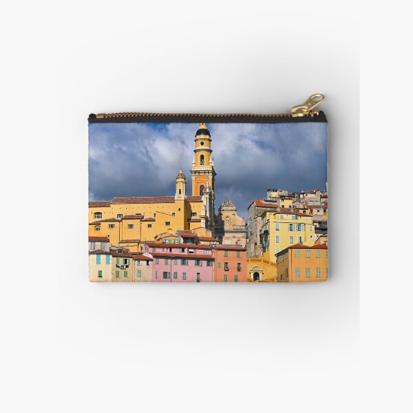 Item preview, Colorful old buildings and church tower in Menton city, France, summertime designed and sold by goceris.
