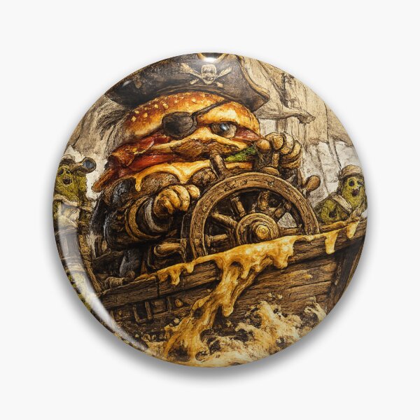 Artikelvorschau, Piratenburger-Kapitän segelt mit Käse auf den Meeren | Lustiger Burger-Piraten-Vintage-T-Shirt-Aufkleber entworfen und verkauft von irfanshikh.