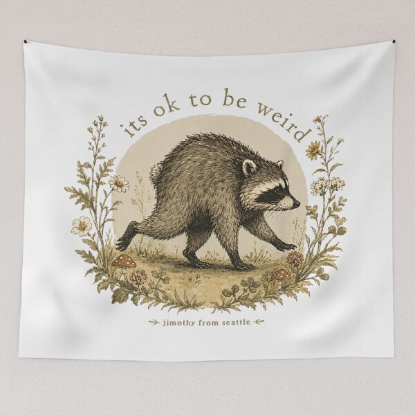 Item preview, It's Okay To Be Weird Jimothy Funny Raccoon Floral Vintage Design designed and sold by DienesAngele.