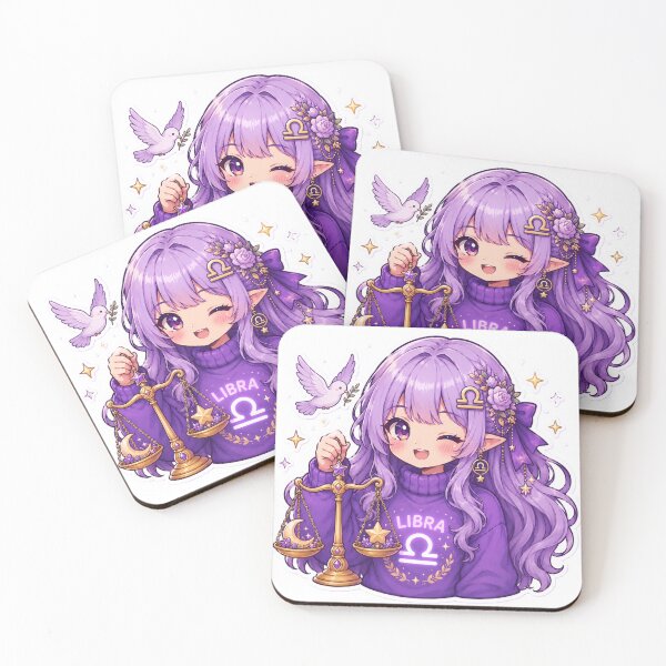 Item preview, Kawaii Libra Zodiac Girl | Cute Purple Anime Astrology Design designed and sold by MysticPurpleHue.