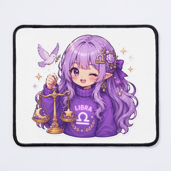 Item preview, Kawaii Libra Zodiac Girl | Cute Purple Anime Astrology Design designed and sold by MysticPurpleHue.