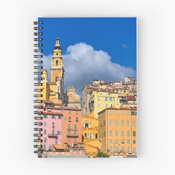 Item preview, Colorful old buildings and church tower in Menton city skyline, France, summertime designed and sold by goceris.