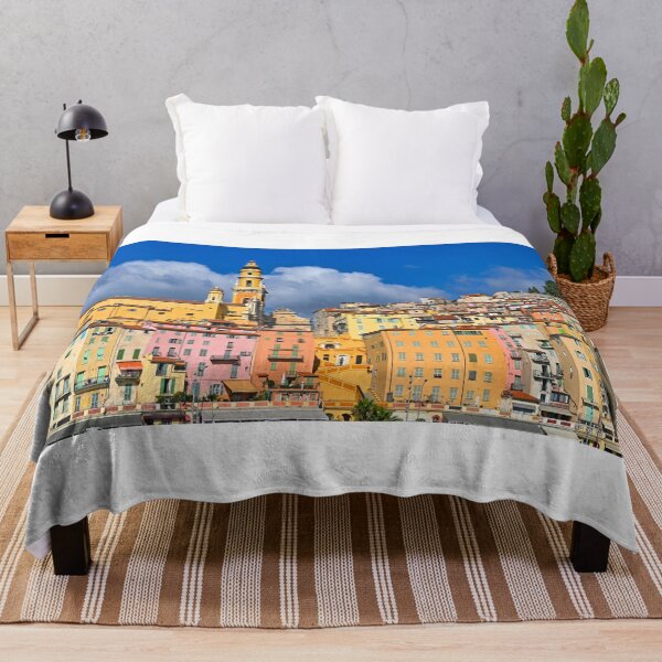 Item preview, Colorful old buildings and church tower in Menton city skyline, France, summertime designed and sold by goceris.