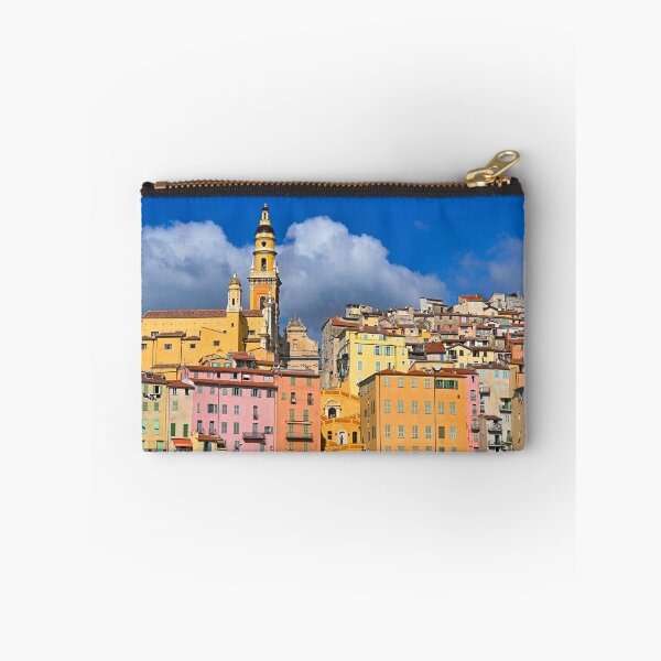 Item preview, Colorful old buildings and church tower in Menton city skyline, France, summertime designed and sold by goceris.