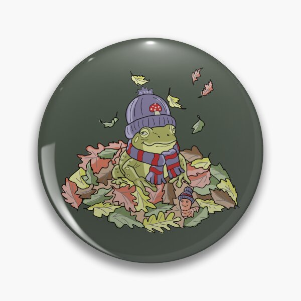 Item preview, Frog in autumn leaves and beanie cottagecore illustration designed and sold by LeshanArt.