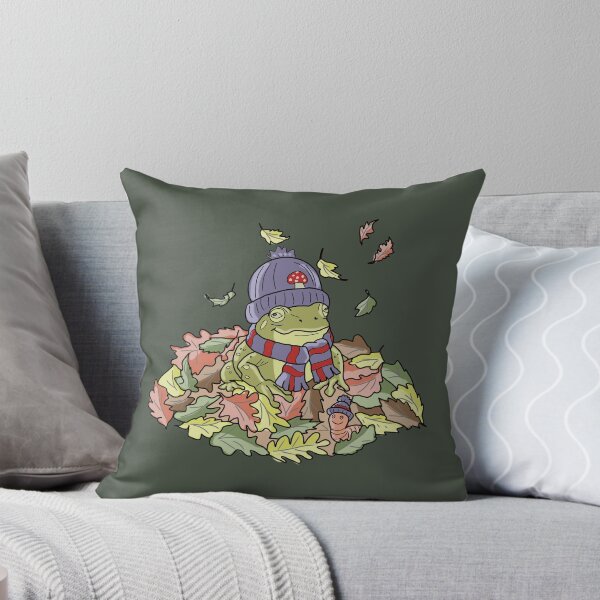 Item preview, Frog in autumn leaves and beanie cottagecore illustration designed and sold by LeshanArt.