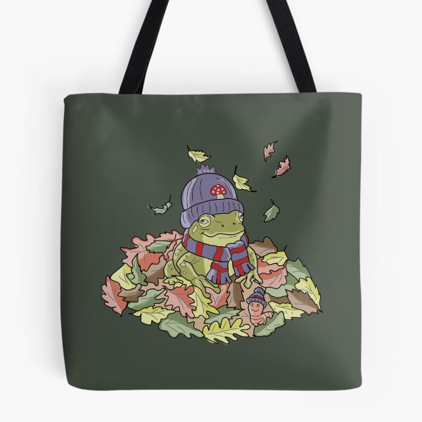 Item preview, Frog in autumn leaves and beanie cottagecore illustration designed and sold by LeshanArt.