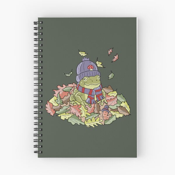 Item preview, Frog in autumn leaves and beanie cottagecore illustration designed and sold by LeshanArt.