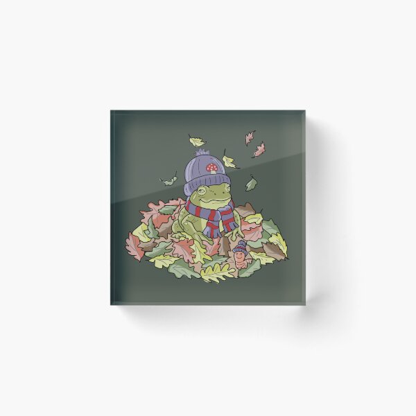 Item preview, Frog in autumn leaves and beanie cottagecore illustration designed and sold by LeshanArt.