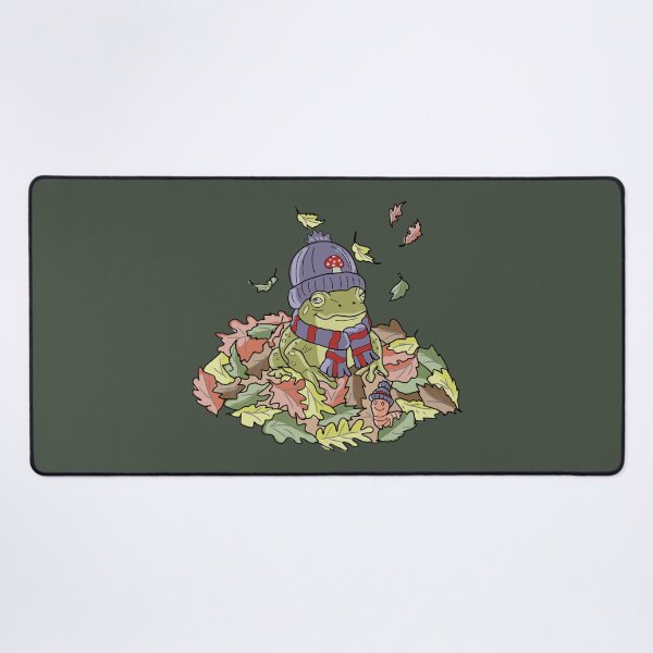 Item preview, Frog in autumn leaves and beanie cottagecore illustration designed and sold by LeshanArt.