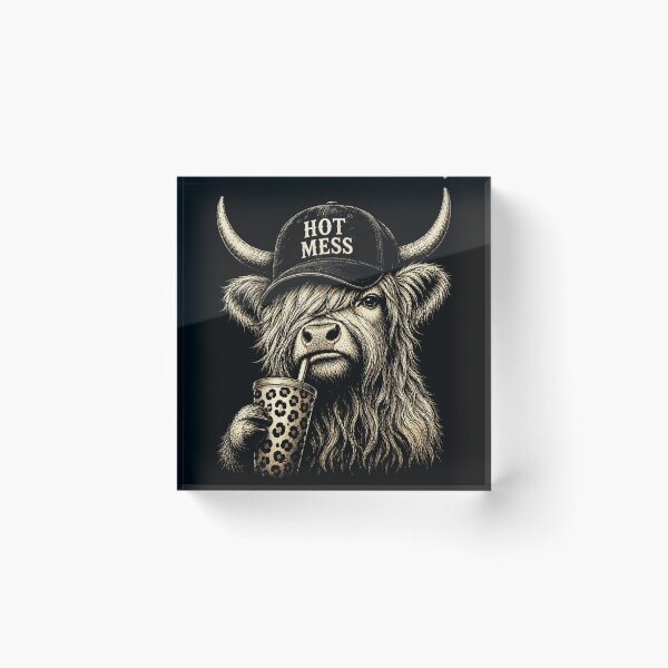 Item preview, Hot Mess Highland Cow Drinking Boba Funny Farm Animal Vintage Design designed and sold by DienesAngele.