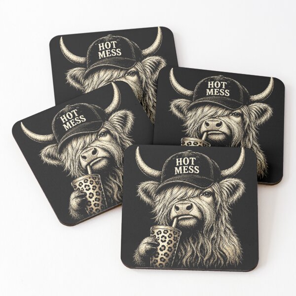 Item preview, Hot Mess Highland Cow Drinking Boba Funny Farm Animal Vintage Design designed and sold by DienesAngele.