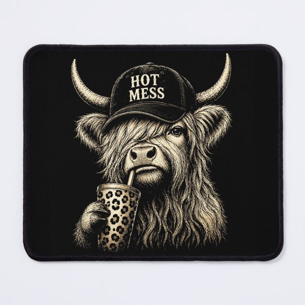 Item preview, Hot Mess Highland Cow Drinking Boba Funny Farm Animal Vintage Design designed and sold by DienesAngele.