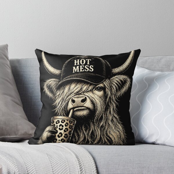 Item preview, Hot Mess Highland Cow Drinking Boba Funny Farm Animal Vintage Design designed and sold by DienesAngele.