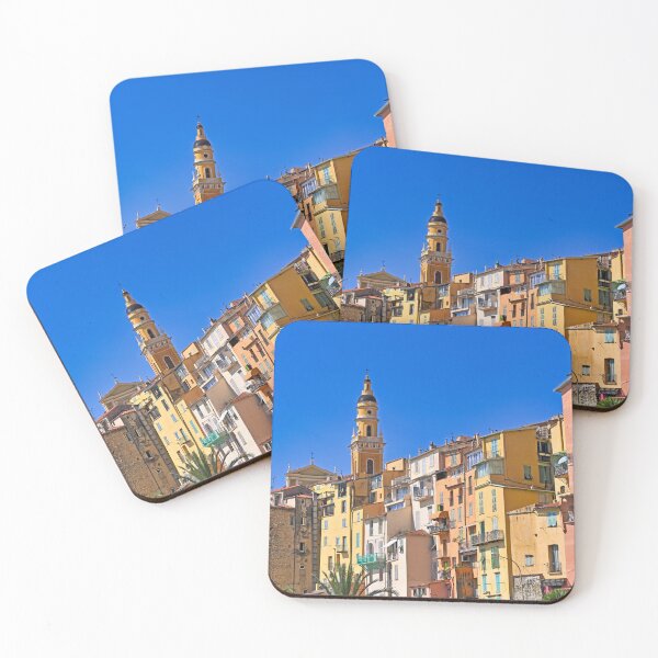 Item preview, Church towers and colorful old buildings in Menton city, France, summertime designed and sold by goceris.