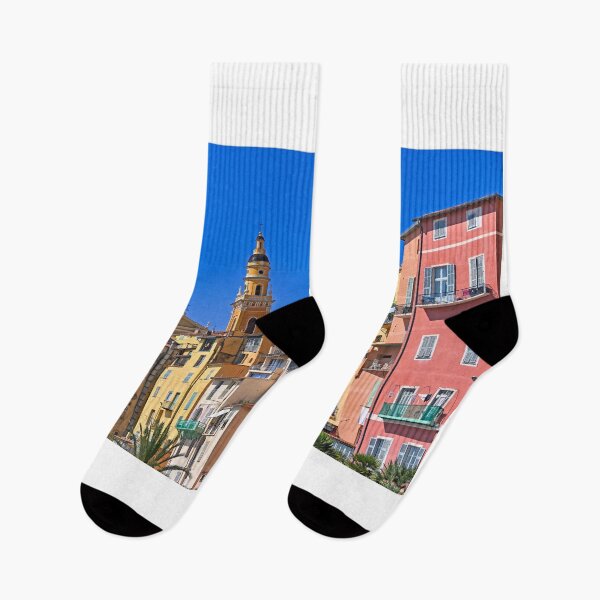 Item preview, Church towers and colorful old buildings in Menton city, France, summertime designed and sold by goceris.
