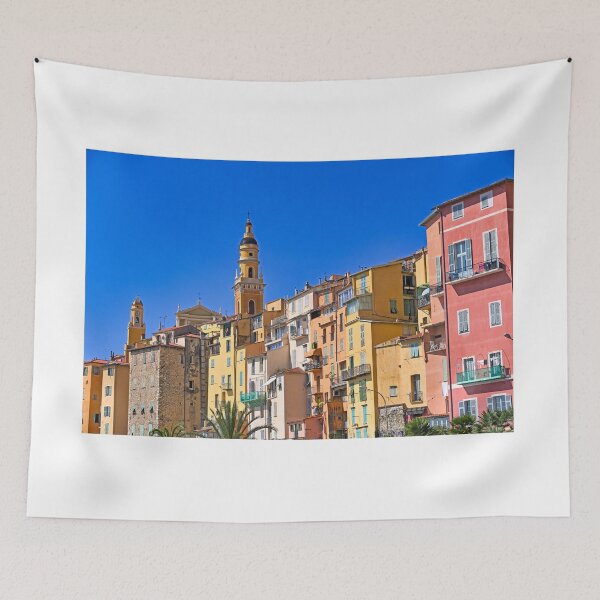 Item preview, Church towers and colorful old buildings in Menton city, France, summertime designed and sold by goceris.