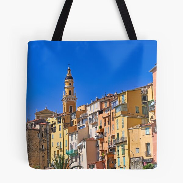 Item preview, Church towers and colorful old buildings in Menton city, France, summertime designed and sold by goceris.