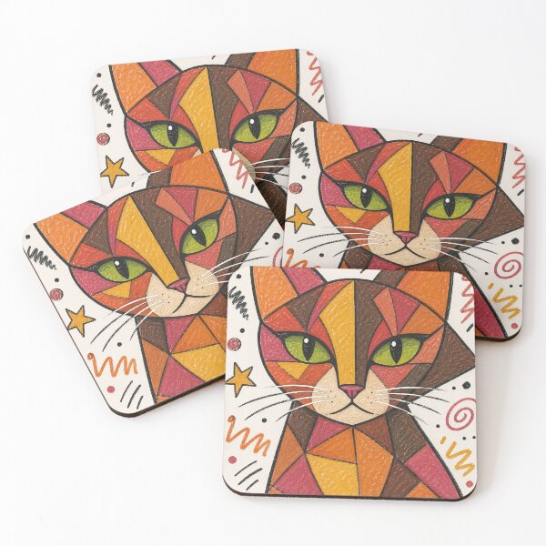 Item preview, Geometric Doodle Cat – Modern Patchwork Feline Illustration designed and sold by fateh236.