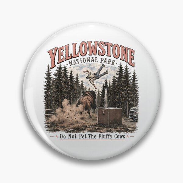 Item preview, Yellowstone Bison Attack Funny National Park Wildlife Warning Vintage Design designed and sold by WilliaMaler.