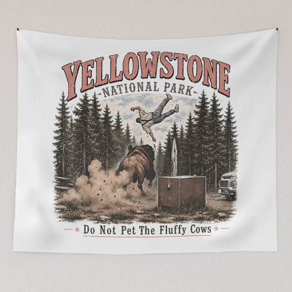 Item preview, Yellowstone Bison Attack Funny National Park Wildlife Warning Vintage Design designed and sold by WilliaMaler.