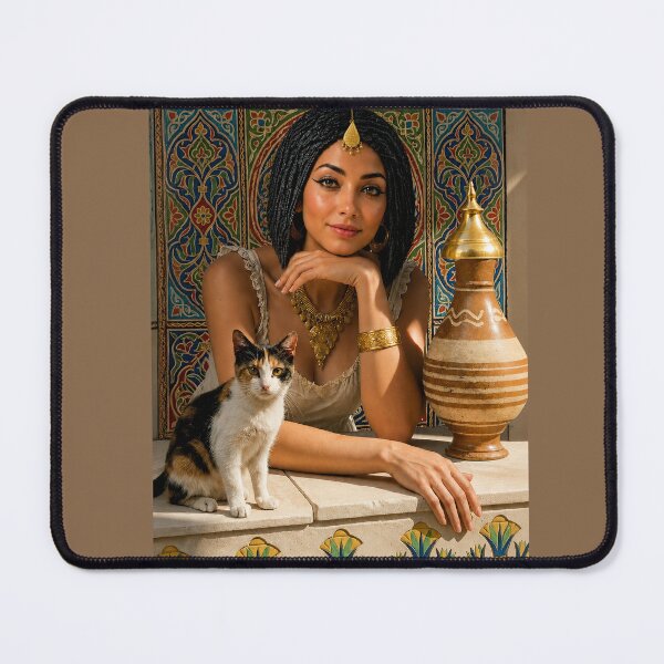 Item preview, Beautiful Egyptian Woman of Old Cairo with Cat, Traditional Pottery & Pharaonic Balcony Art designed and sold by TuyaArts.