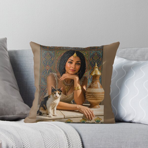 Item preview, Beautiful Egyptian Woman of Old Cairo with Cat, Traditional Pottery & Pharaonic Balcony Art designed and sold by TuyaArts.