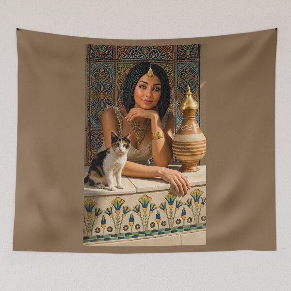 Item preview, Beautiful Egyptian Woman of Old Cairo with Cat, Traditional Pottery & Pharaonic Balcony Art designed and sold by TuyaArts.