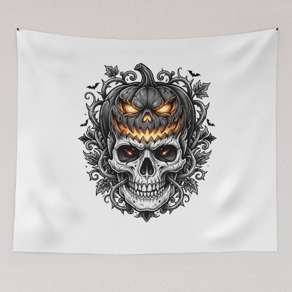 Item preview, Evil Jack O Lantern Skull Tattoo Art designed and sold by Alokaprintshop.