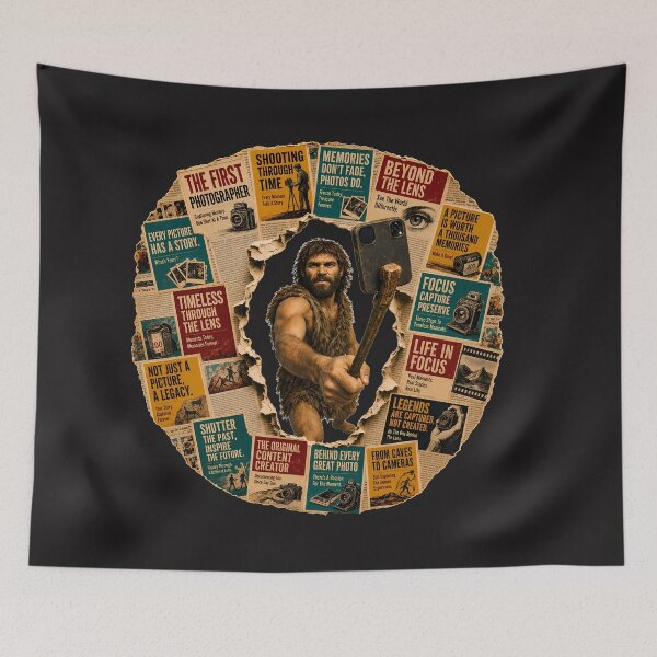 Item preview, The First Human Takes a Selfie Vintage Collage designed and sold by NucciCollective.