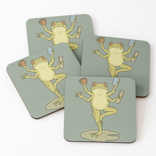 Item preview, Frog yogi yoga pose on water lily leaf cottagecore illustration designed and sold by LeshanArt.
