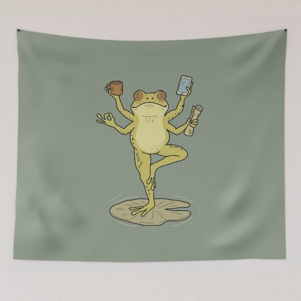 Item preview, Frog yogi yoga pose on water lily leaf cottagecore illustration designed and sold by LeshanArt.