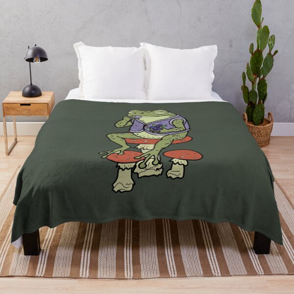 Item preview, Frog on mushrooms enjoying blueberries cottagecore illustration designed and sold by LeshanArt.