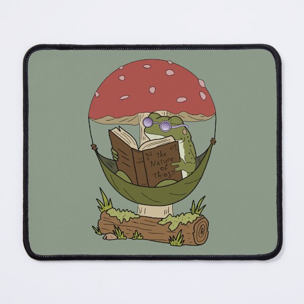 Item preview, Frog reading book in hammock mushroom cottagecore illustration designed and sold by LeshanArt.