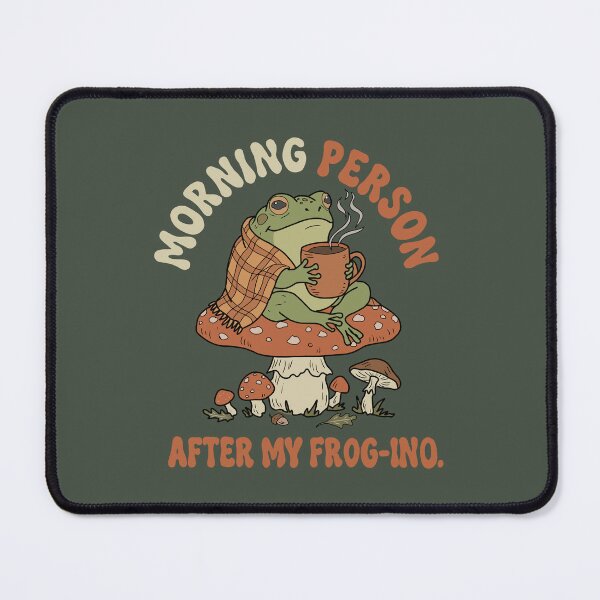 Item preview, Frog drinking coffee on mushroom cottagecore illustration designed and sold by LeshanArt.