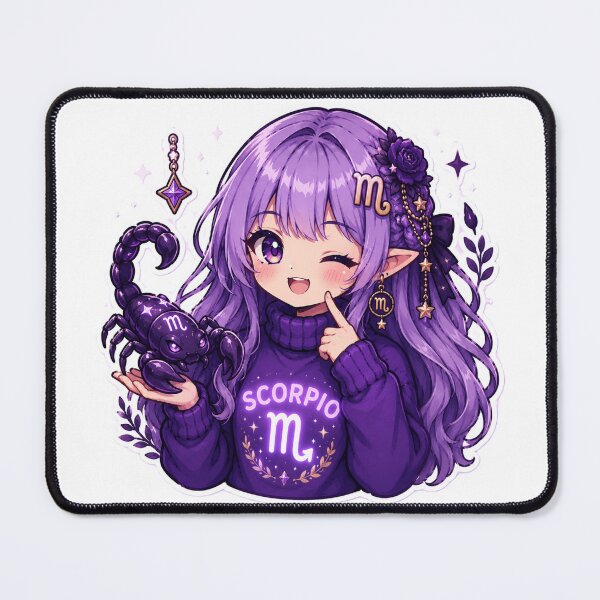 Item preview, Kawaii Scorpio Zodiac Girl with Scorpion | Cute Purple Anime Astrology Design designed and sold by MysticPurpleHue.